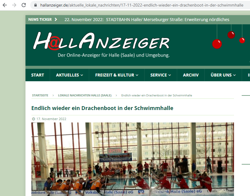 Endlich wieder ein Drachenboot in der Schwimmhalle - Hallanzeiger vom 22.11.2022