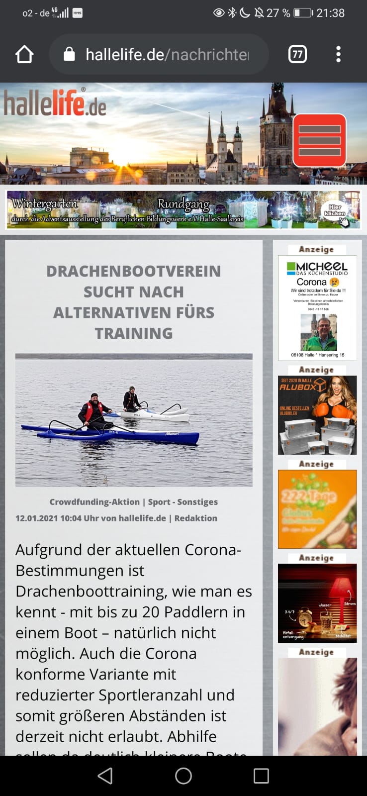 Drachenbootverein sucht nach Alternativen fürs Training- hallelife.de vom 12.01.2021