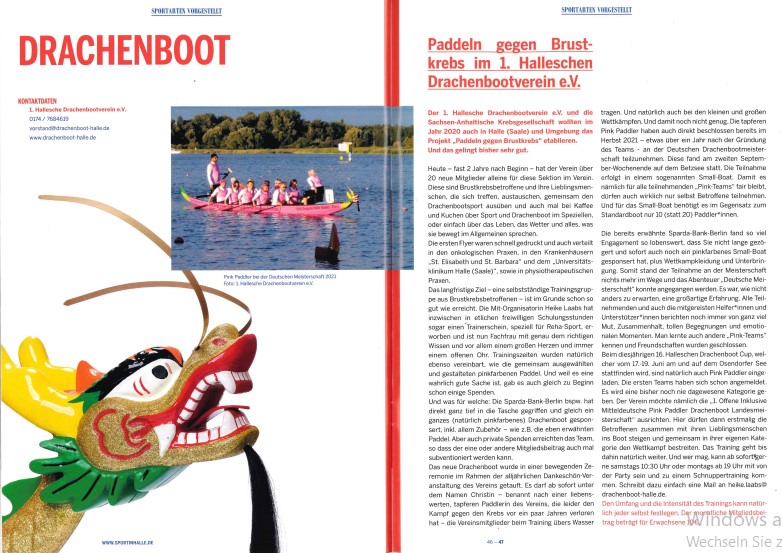 Sportarten vorgestellt - Drachenboot - Stadtsportbund Halle Magazin Ausgabe 2022