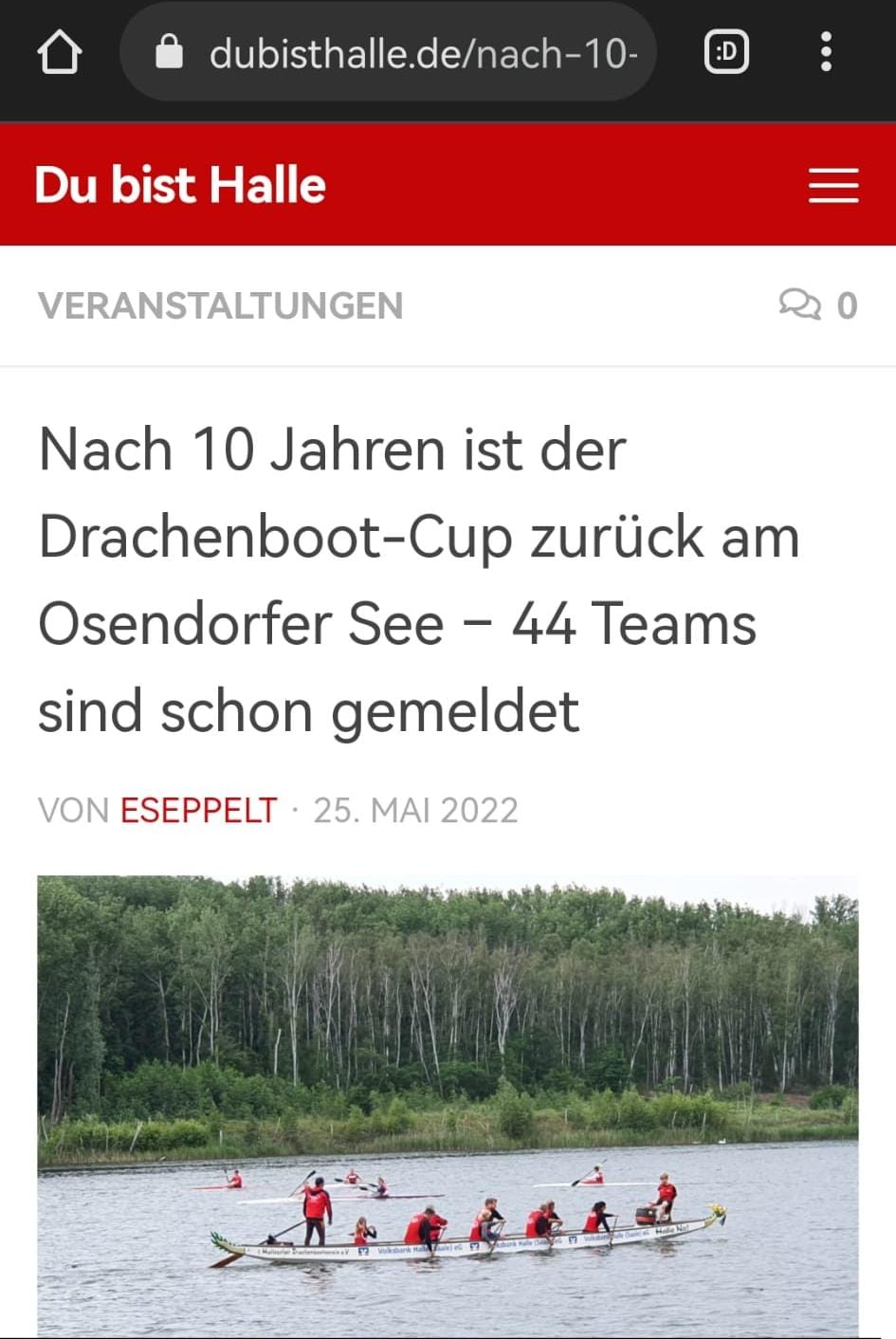 Nach 10 Jahren ist der Drachenboot Cup zurück - Du bist Halle vom 25.05.2022