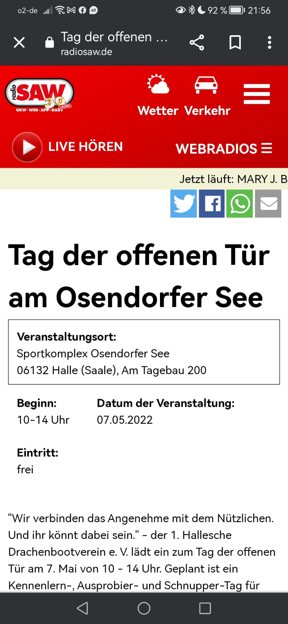 Tag der offenen Tür am Osendorfer See - radio SAW am 07.05.2022