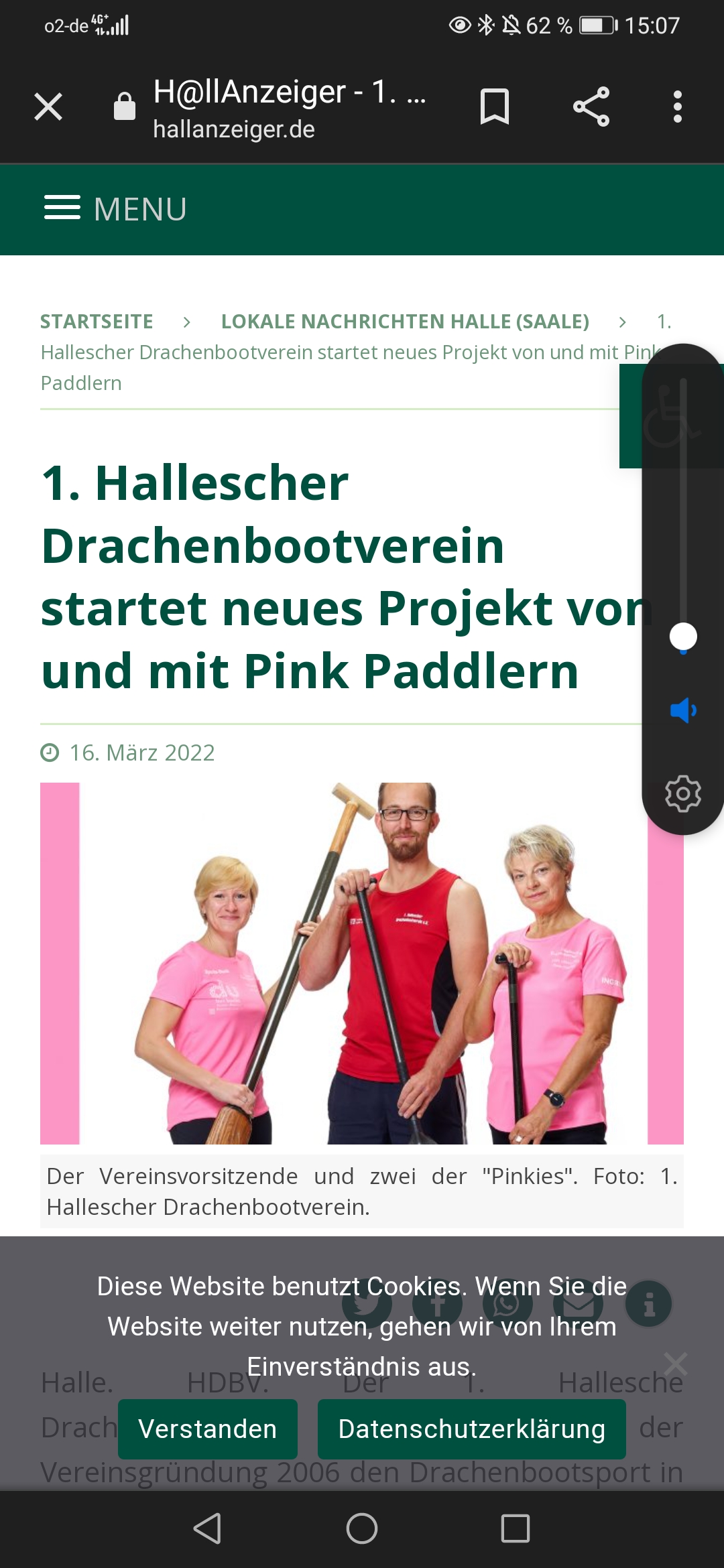 1. Hallescher Drachenbootverein startet neues Projekt von und mit Pink Paddlern - Hallanzeiger vom 17.03.2022