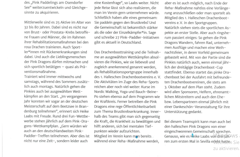 Pink Dragons - gemeinsam ist man stärker - Leben mit Sport 03/2022